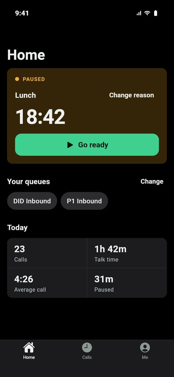 The VICIdial iPhone app preview home screen in dark mode